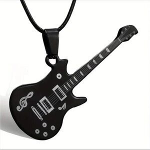 Black Guitar Pendant Necklace unisex black cord necklace NWT